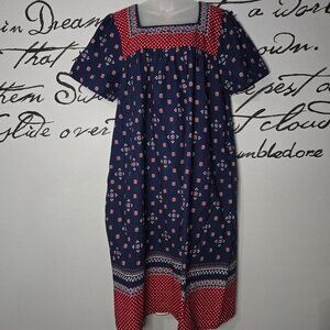 Expressions Rich Floral Lounge Dress with Pockets, Navy, XL